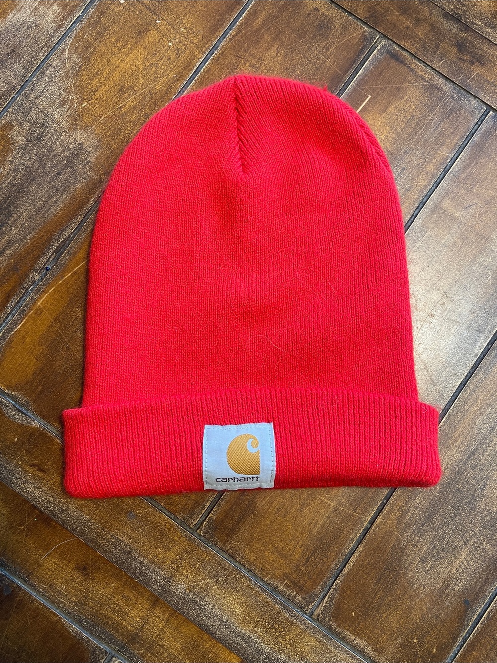 Carhartt Kids Bright Red Cuffed Knit Beanie with Gold Logo